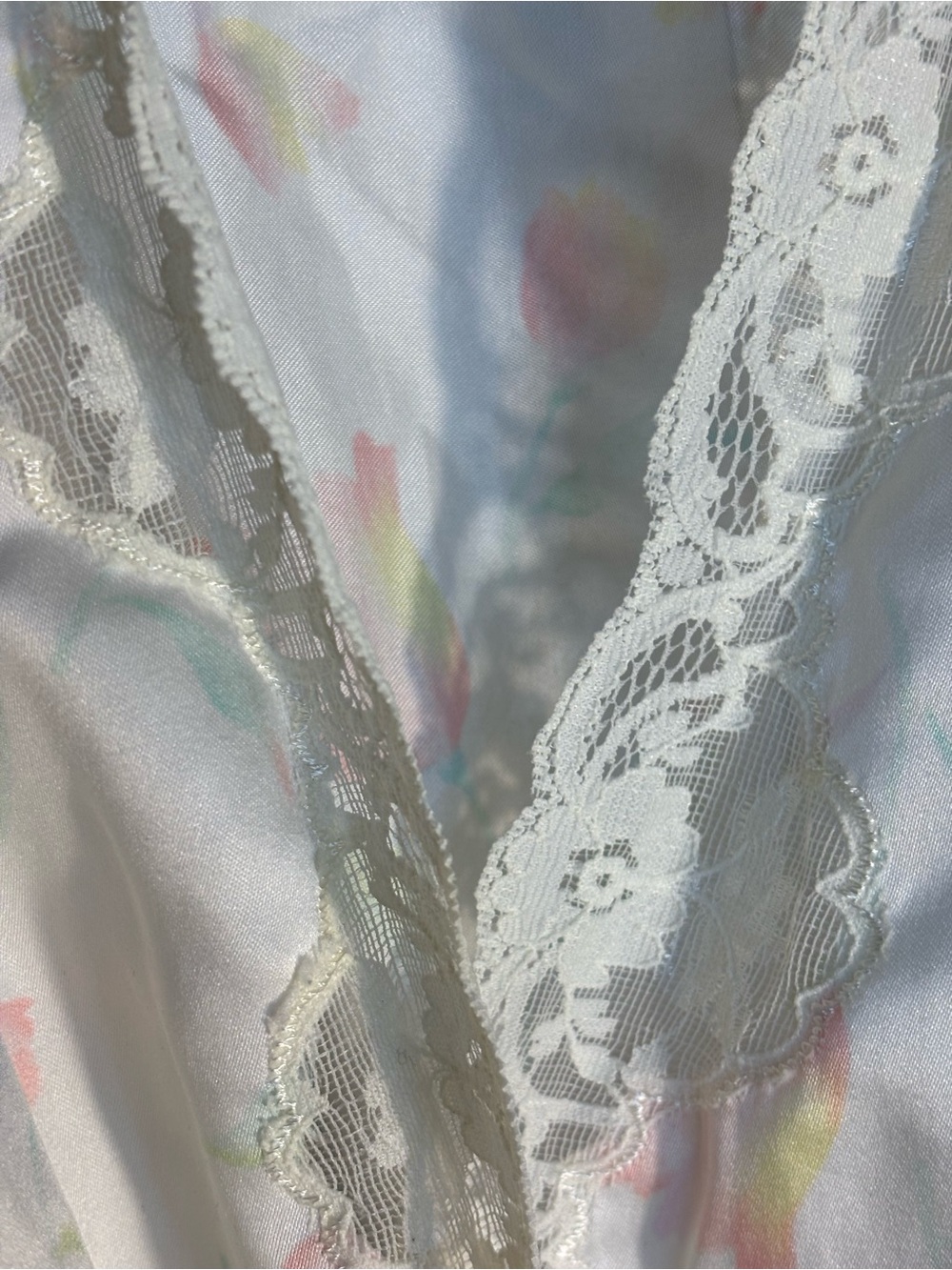 Vintage Sara Beth Satin White Floral Lace Long Belted Robe 80s Retro - Picture 5 of 8